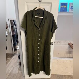 Quince Olive Green Midi Button-Front Dress